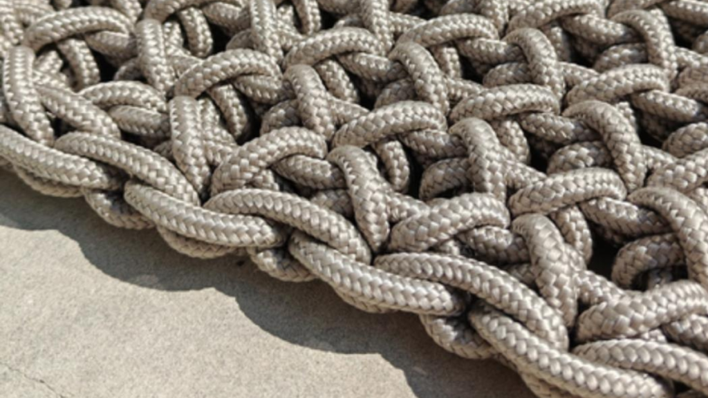 A collection of Mediterraneo outdoor rugs in various woven patterns and textures, displayed in neutral and green tones.