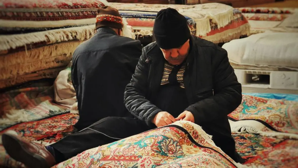 Traditional Iranian carpet with vibrant patterns and colors symbolizing culture and emotional well-being