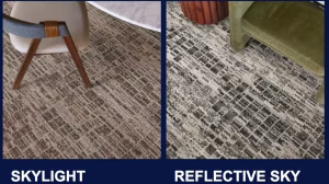 Mirrored Heights carpet collection with architectural-inspired patterns and light-driven textures